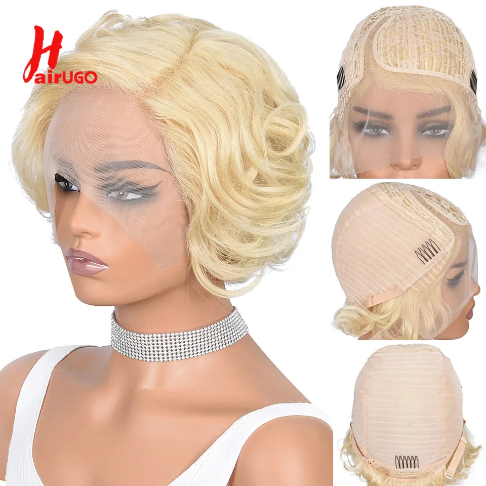 HairUGo 613# Short Pixie Cut T Part Lace Wigs Pixie Cut Wigs For Women Peruvi - £56.22 GBP