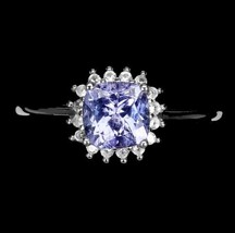 Natural Unheated Cushion Blue Tanzanite 6mm White Topaz 925 Silver Ring Size 8 - £107.74 GBP