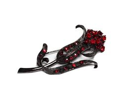 Tulip Lily Red Rhinestone Flower Floral Silver Tone 3" Lapel Pin Brooch EUC - $12.38