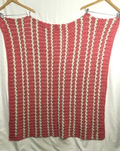 VTG Coral Green Crocheted Afghan Blanket 42&quot;x51&quot; Handmade CottageCore - $26.99