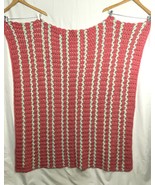 VTG Coral Green Crocheted Afghan Blanket 42&quot;x51&quot; Handmade CottageCore - £21.54 GBP