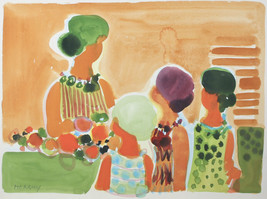 &quot;Woman With Children&quot; By Frederic Menguy Signed Unique Watercolor on Paper 16x21 - £1,807.30 GBP