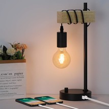 Industrial Table Lamp, Bedside Nightstand Lamp With 2 Usb Charging Ports, Vintag - £32.30 GBP