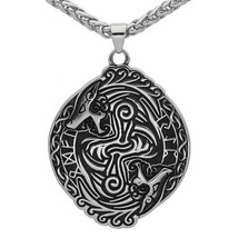 Geri Freki Viking Wolves Necklace Silver Stainless Steel Norse Wolf Pendant - £19.53 GBP