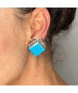 MEXICAN Clip On Turquoise Statement Earrings Sterling Silver 925 Non Pie... - €164,29 EUR