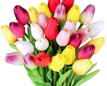 Multicolor Tulips Artificial Flowers Faux 28 Pcs Tulip Stems Real Feel P... - £27.80 GBP