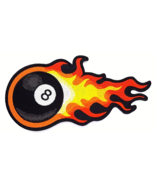 Flaming Eight 8 Ball Iron On Embroidered Large Patch 7&quot;x3 1/2&quot; - $7.99
