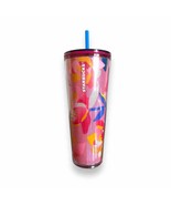 Starbucks 2023 Spring PLAID PEONY Flower Venti 24 oz Cold Cup Pink Tumbl... - £27.82 GBP
