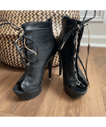 L.A.M.B. Gwen Stefani Hoku Stiletto Bootie Lace Up Black Leather 6 - €40,16 EUR