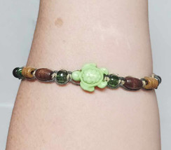 Turtle Wood and  Glass Beads Adjustable Hemp Bracelet    handmade jewelr... - £7.70 GBP