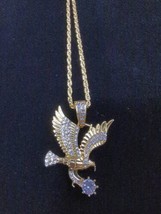 Men&#39;s 18K Gold Plated Inlaid Zirconia Hip Hop Eagle Pendant On Rope Chain 22&quot; - £15.35 GBP