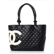 Calfskin Quilted Large Cambon Tote Black White - £2,414.46 GBP