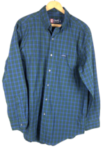 Chaps Ralph Lauren Medium Button Down Shirt Mens Blue Green Plaid Check Tartan - £25.84 GBP