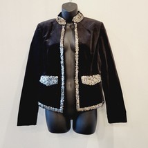 Michael Kors Black Velvet Sequin Jacket Lined Size 2 - £35.07 GBP