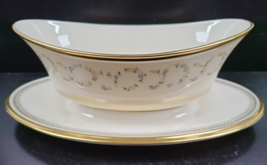 Lenox Amanda Gravy Boat Attached Underplate Set Vintage Floral Gold Scro... - $148.47