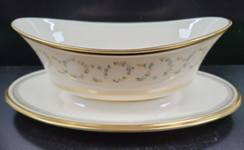 Lenox Amanda Gravy Boat Attached Underplate Set Vintage Floral Gold Scrolls Trim - £118.68 GBP