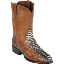 Los Altos Cognac Handmade Genuine Python Snake Roper Round Toe Cowboy Boot - £279.71 GBP+