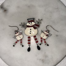 Snowman Dangle Beaded Legs Pin Brooch W/matching earrings Christmas  accessory - £9.30 GBP