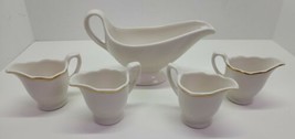 Vtg Syracuse China Gravy Sauce Boat 100-B &amp; Creamer Lot of 5 White &amp; Gold USA  - £23.19 GBP