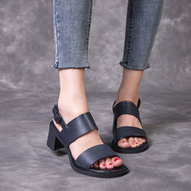 Handmade Women Sandals Summer Open Toe High Heel Sandals Genuine Leather Metal B - £59.74 GBP