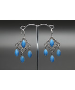 Jewdi Blue Synthetic Cat&#39;s Eye Handmade Earrings (E06S075) - $919.30 MXN