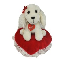 VINTAGE 1980 WALLACE BERRIE WHITE PUPPY DOG RED HEART STUFFED ANIMAL PLU... - £44.07 GBP