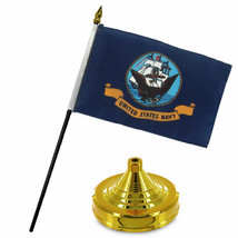 Navy Ship 4&quot;x6&quot; Flag Desk Set Table Stick Gold Base - £12.74 GBP