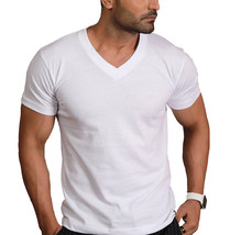 Men&#39;s Classic Fit Thick Collar Heavyweight 100% Cotton White V-Neck T-Sh... - $9.88