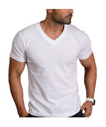 Men&#39;s Classic Fit Thick Collar Heavyweight 100% Cotton White V-Neck T-Sh... - $13.51 CAD
