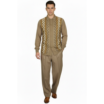 Men Silversilk 2pc Fancy walking leisure suit Italian woven knits 14010 Taupe image 4