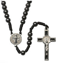 Saint Benedict Hematite Corded Small Rosary,  New #AB-082 - $11.21 CAD