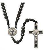 Saint Benedict Hematite Corded Small Rosary,  New #AB-082 - $8.00
