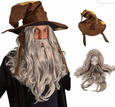 Wizard Wig and Long Beard with Wizard Sorcerer Costume Hat - All Included - £22.36 GBP