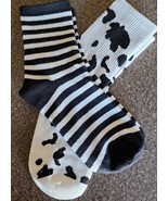 Two (2) Pair ~ 1-Striped Pattern &amp; 1-Cow Print ~ Tight Knit ~ Crew Socks... - $28.06 CAD