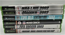 XBOX Video Game Lot NBA Live, Madden, MLS 2002 Head Coach, FIFA 2003 Nascar 2005 - £23.54 GBP