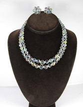 Vintage Aurora Borealis Crystal Bead Double Strand Necklace Earrings Beaded Set - £24.52 GBP