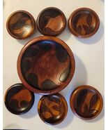 Handcrafted Teak Salad Bowl Set, Inlaid Wood Design - $84.55