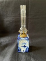 Rare Antique Petite DELFT Oil Lamp Square Base Burner . Original glass - £70.52 GBP