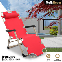 Red Folding Patio Chair Breathable Fabric Fixed Angle Seat W/Adjustable Headrest - £95.41 GBP