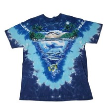 Liquid Blue Sea Ocean Aquarium Blue Tie Dye Shirt Large Dolphins Turtle Beach - £19.88 GBP