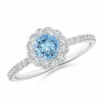 ANGARA Vintage Style Aquamarine Flower Ring with Diamond Accents - £969.85 GBP
