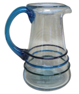 Vintage Hand Blown Glass Pitcher Cobalt Blue w/ Handle 8&quot; Striped - £22.43 GBP