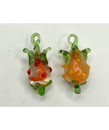 Lot of 2 Mini Lampwork Glass Pepper/Gourd Charms/Pendants Orange Green - $9.99