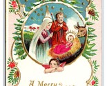 Presepe Albero di Natale Pino Border Merry Christmas Goffrato Cartolina U11 - £4.05 GBP