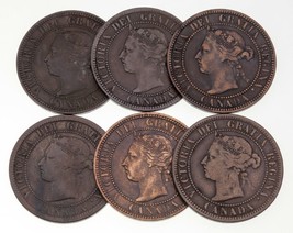 Canada Lot of 6 Large Cents (1876-H to 1901) Fine+ to XF+ Condition - £54.75 GBP
