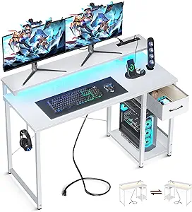 Gaming Desk With Led Lights &amp; Power Outlet, 48 Inch Computer Desk With D... - $203.99