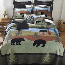 Donna Sharp Bear Lake Quilted Cotton King 3-Piece Quilt Set Rustic Lodge Cabin - £368.81 GBP