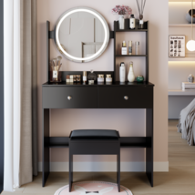 17&quot; Round LED Vanity Table Set w/ Stool, Storage &amp; Touch Mirror - $2,852.34 MXN