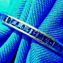 Sapphire Deco Wedding Band 14k Gold Vintage Style Eternity Anniversary Ring 7.5 - £1,482.27 GBP