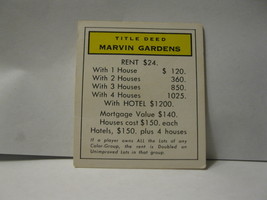 1985 Monopoly Board Game Piece: Marvin Gardens Title Deed - £0.58 GBP